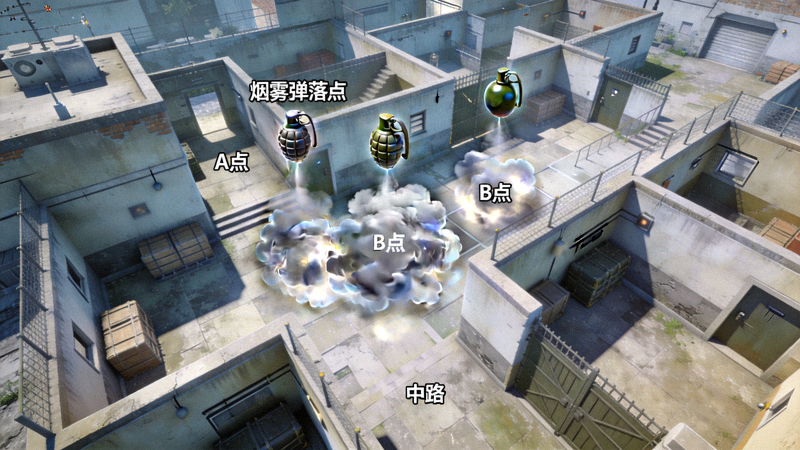 CSGO投掷物高清点位三维示意与烟雾弹落点标记画面