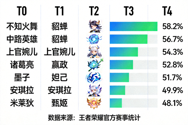 王者荣耀中路英雄梯队排行与胜率数据可视化图表